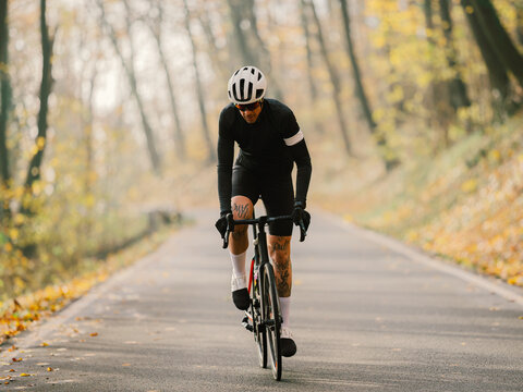 Cyclist sprinting on his bicycle