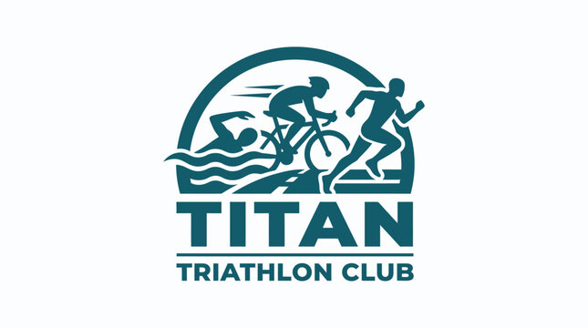Vector illustration of a triathlon logo with swimmer, cyclist, and runner elements