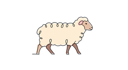Obraz premium Sheep Walking Sideways Cartoon Style.