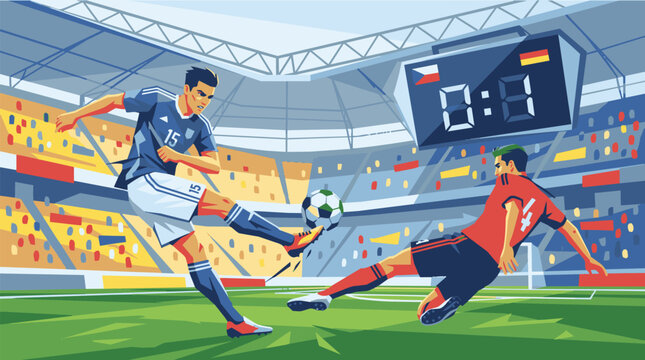 Two soccer players in action on green field