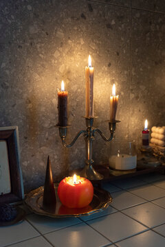 Candlelit Still Life on Stone Countertop