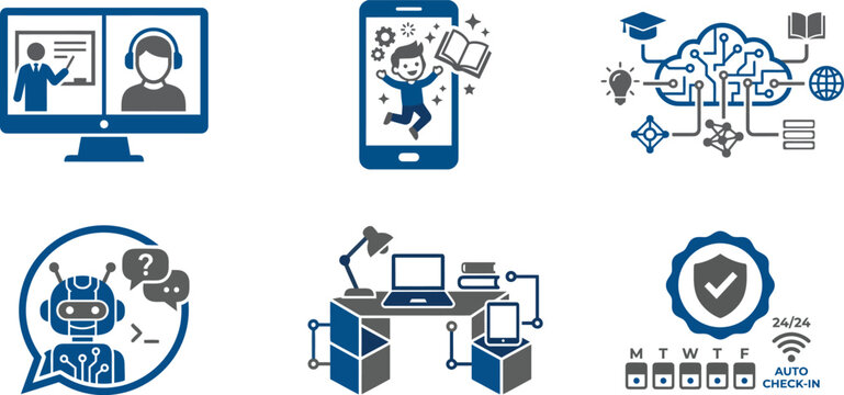Online Education and Digital Learning Icon Set for Educational Technology and Modern Study Platforms