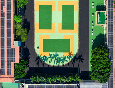 Aerial Photo of School Sports Field Construction and Shadows