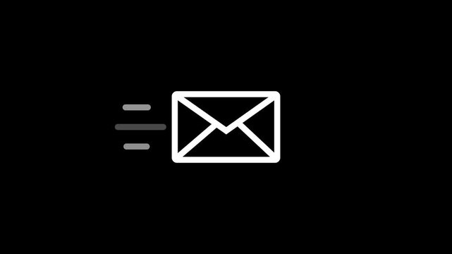 Mail email message sending envelope icon animation. Neon Blue Color Mail Envelope Icon Animated on black background.