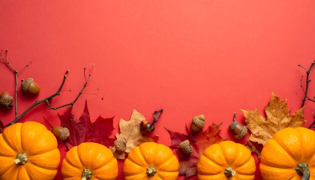 Pumpkin and Maple Leaf Border Background