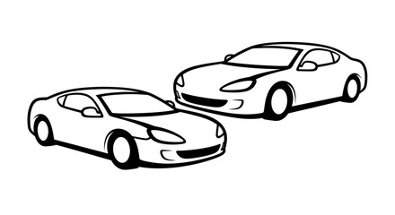 Obraz premium Two illustrated sports cars with sleek shapes and dynamic lines on white background.