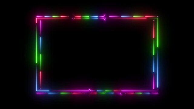 Blank futuristic holographic frame with glowing cyan neon border and digital interface on a black background