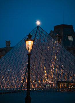 louvre museum, exterior, paris, france, night