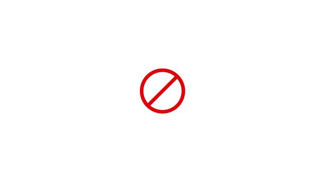 Red sign stop, cross, x, ban, cancel, prohibited icon animation on white background.