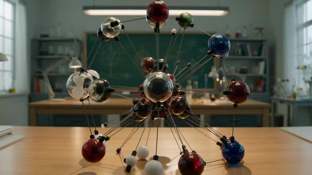 Abstract glass spheres suspended in a wire network art studio display