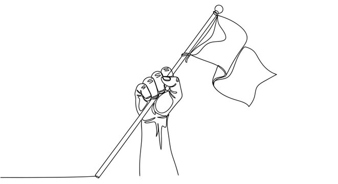 Single Line Drawing of Fist Holding Waving Flag