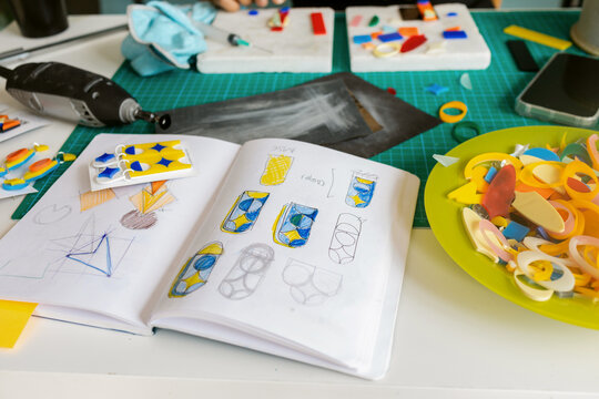 Creative Workspace for Art Projects With Tools and Materials