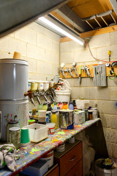 Paint room with pigments and spray guns in Australia