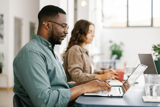 People Working on Laptops in a Modern Office Space in the Afternoon