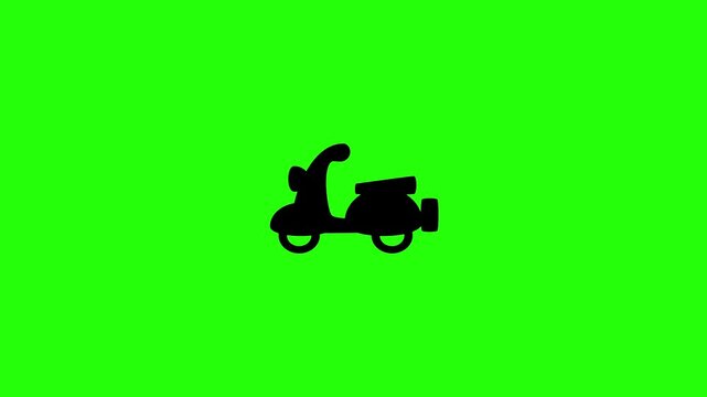 4K resolution video of a retro classic scooter moped motorcycle profile silhouette bouncing into view. Perfect popup icon for local rental food delivery.