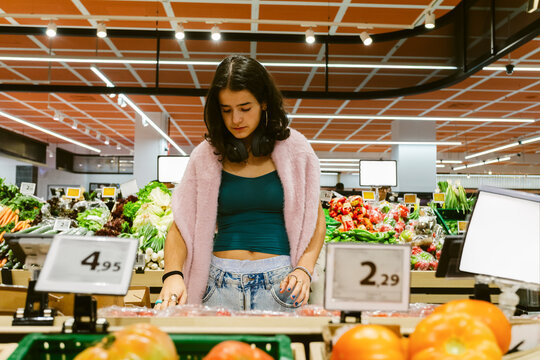 Young Shopping Produce Supermarket