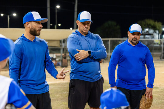 Young Baseball Team Trains With Coaches at Night