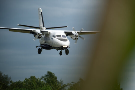Twin Engine Turboprop aircraft on approach 