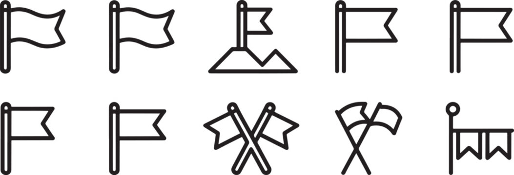 Piano Icon Set with Barbed Arrow Arrows, Outlined Musical Staff Symbols, and Bracket Motifs in Monochrome Line Style