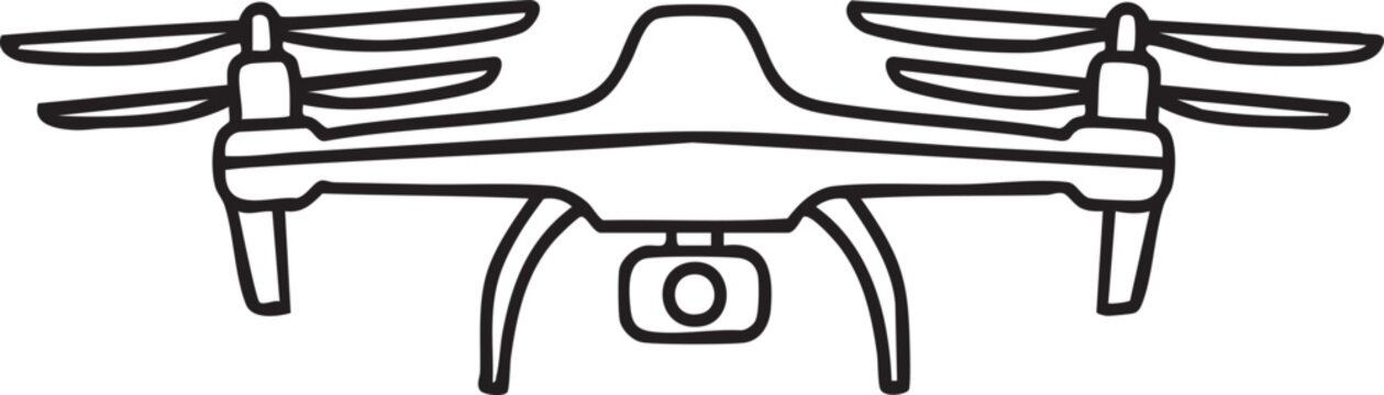 Front view line drawing of a quadcopter drone with camera