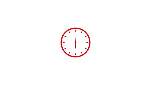 Red Minimalist Clock Animation with Fast Ticking Hands on White Background