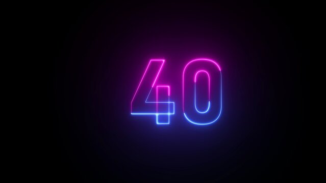 Glowing Neon Number 40 in Pink and Blue on Black forty digit
