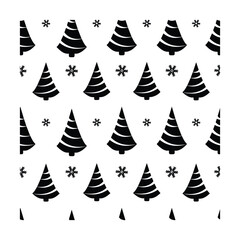 Obraz premium Modern christmas tree and snowflake silhouettes seamless pattern on white background.