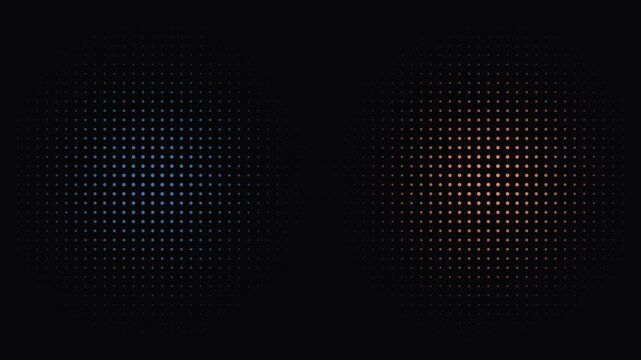 Abstract blue and orange halftone dot pattern shifting on black