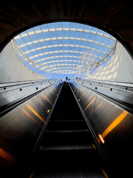 Ascending Dupont Circle Metro in Washington, DC in Black & White