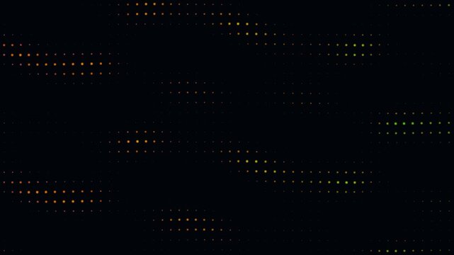 Abstract digital LED dot matrix wave changing colors on black