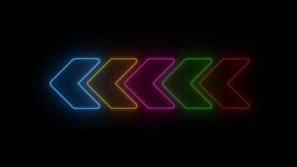 Naklejka premium Multicolored neon chevron arrows pointing left on a black background direction movement