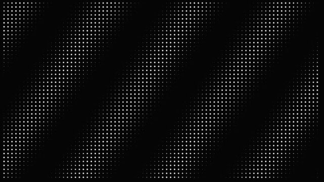 Abstract diagonal white halftone dot pattern on black background