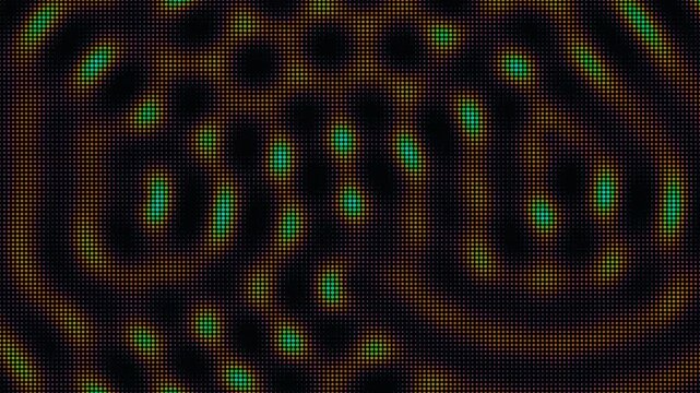 Abstract LED halftone pattern shifting colors in a digital wave