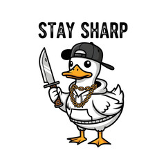 Obraz premium Stay Sharp Funny Cartoon Duck Streetwear Graphic Design