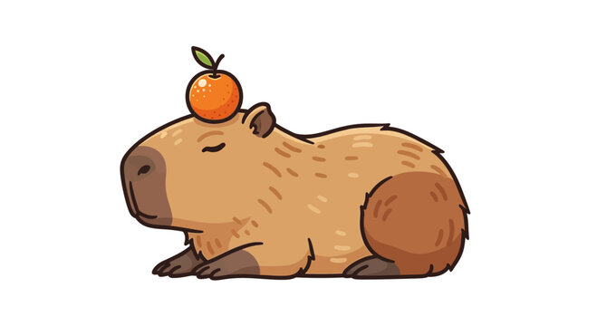 Cute Capybara with Orange on Head.