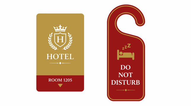 Hotel door hanger and room tag with hotel logo and do not disturb sign