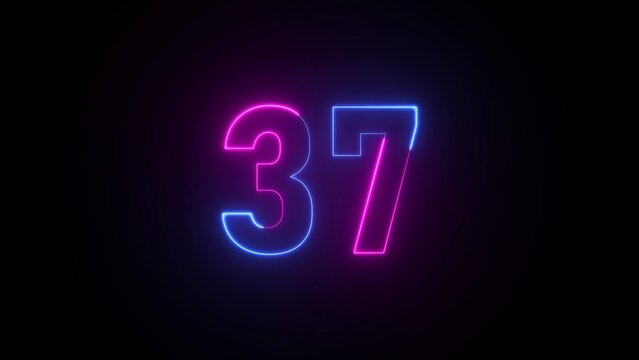 Neon Number 37 Illuminated in Pink and Blue on Black thirty seven digit