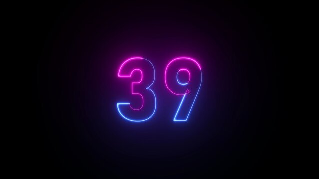 Neon Number 39 with Pink and Blue Glow on Black Background thirty nine digit
