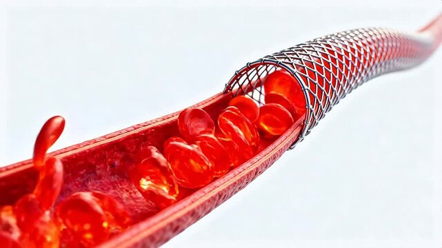 Blood cells flowing through stented artery