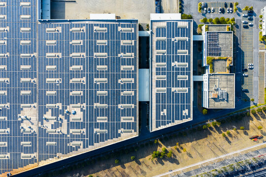 Solar panels on factory roof