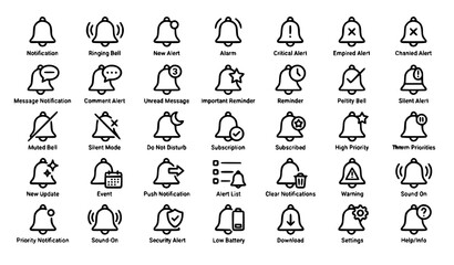 Fototapeta premium Pixel Perfect Notification Bell Line Icons Vector Illustration Pack