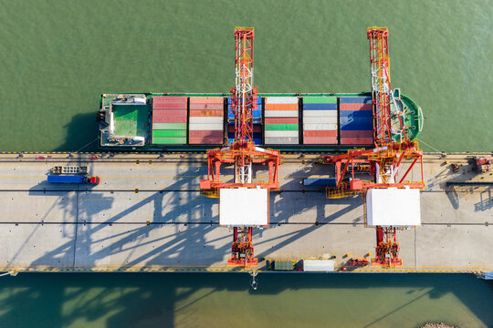 Container ship at industrial port