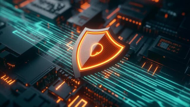 Advanced Digital Security Shield with Holographic Data Streams on System