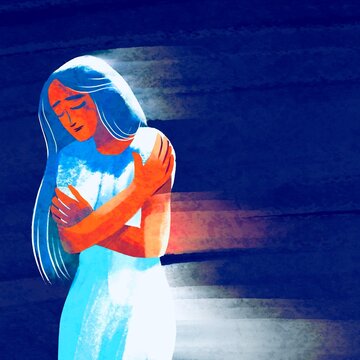 Mental Health Concept-Woman Hugging Herself