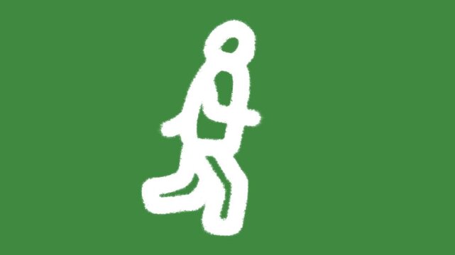 White human walking profile cartoon graphic with chalk outline person avatar icon isolated on green screen background.