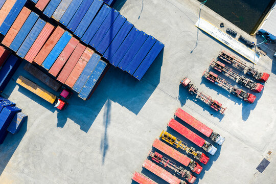 Logistics trucks at warehouse