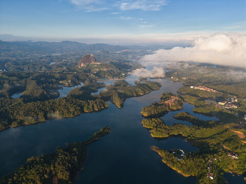 Guatape piedra del penol reservoir aerial landscape