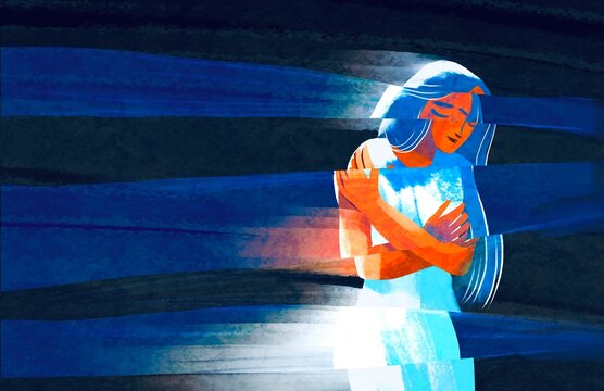 Mental Health Concept-Woman Hugging Herself