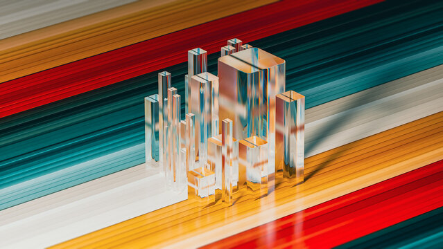 Abstract geometric glass design with colorful lines in foreground