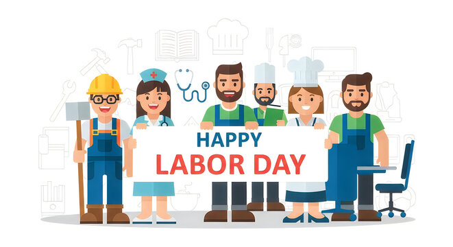 Happy labor day diverse workers celebrating american labor and achievement